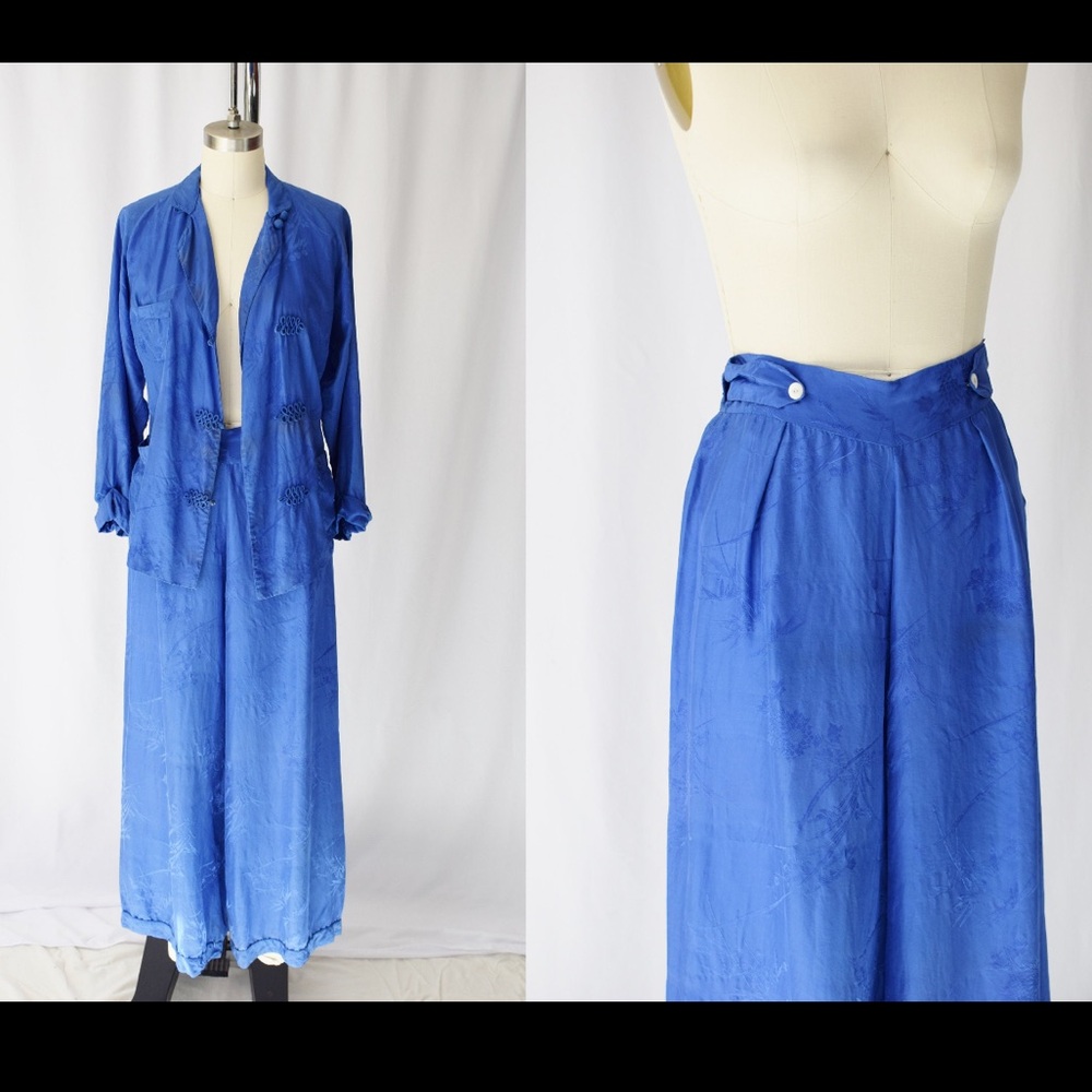 Vintage 1940s/50s Silk Pajama Set, size S-M